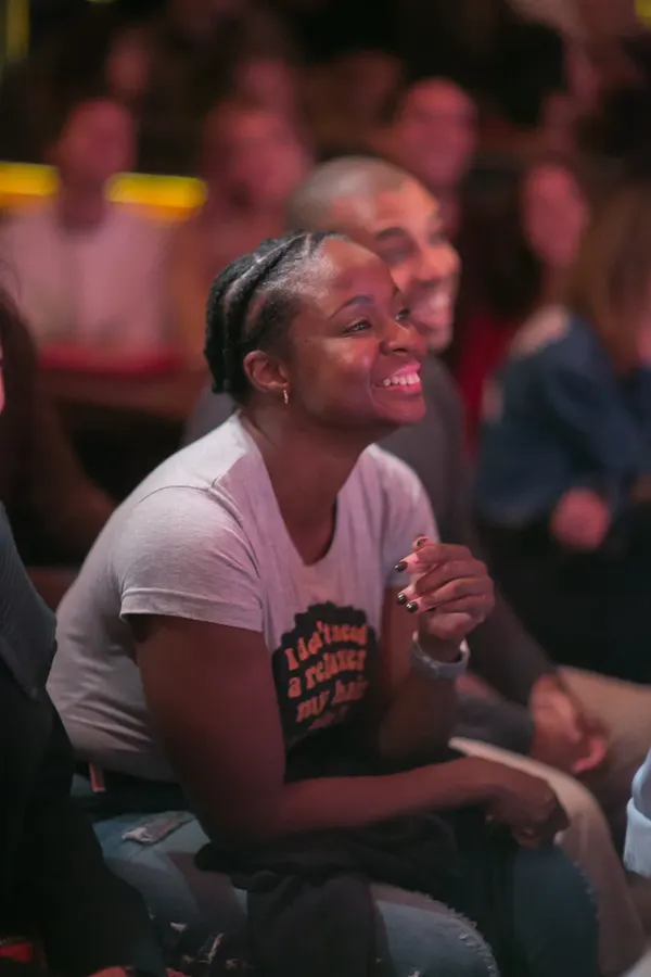 The crowd laughing at a Jetpack show