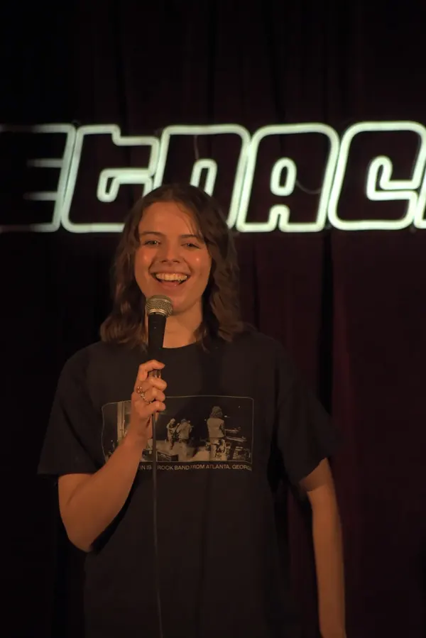 A comedian on the Jetpack stage