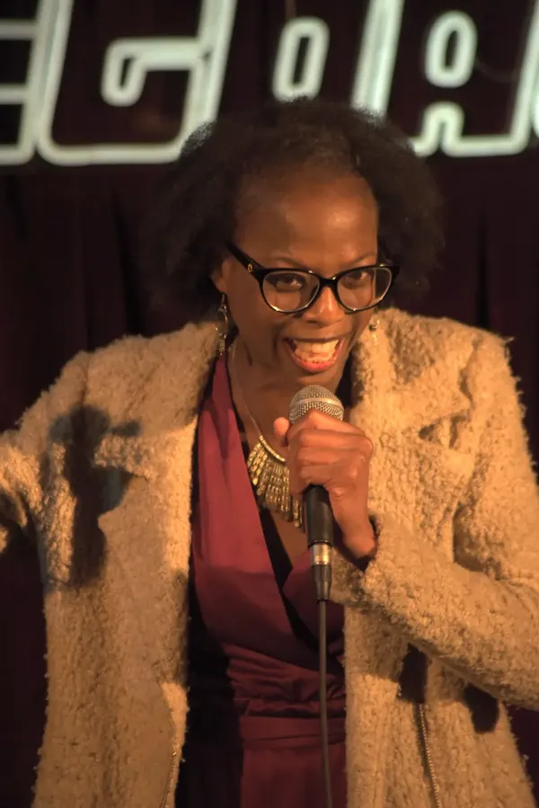 A comedian on the Jetpack stage